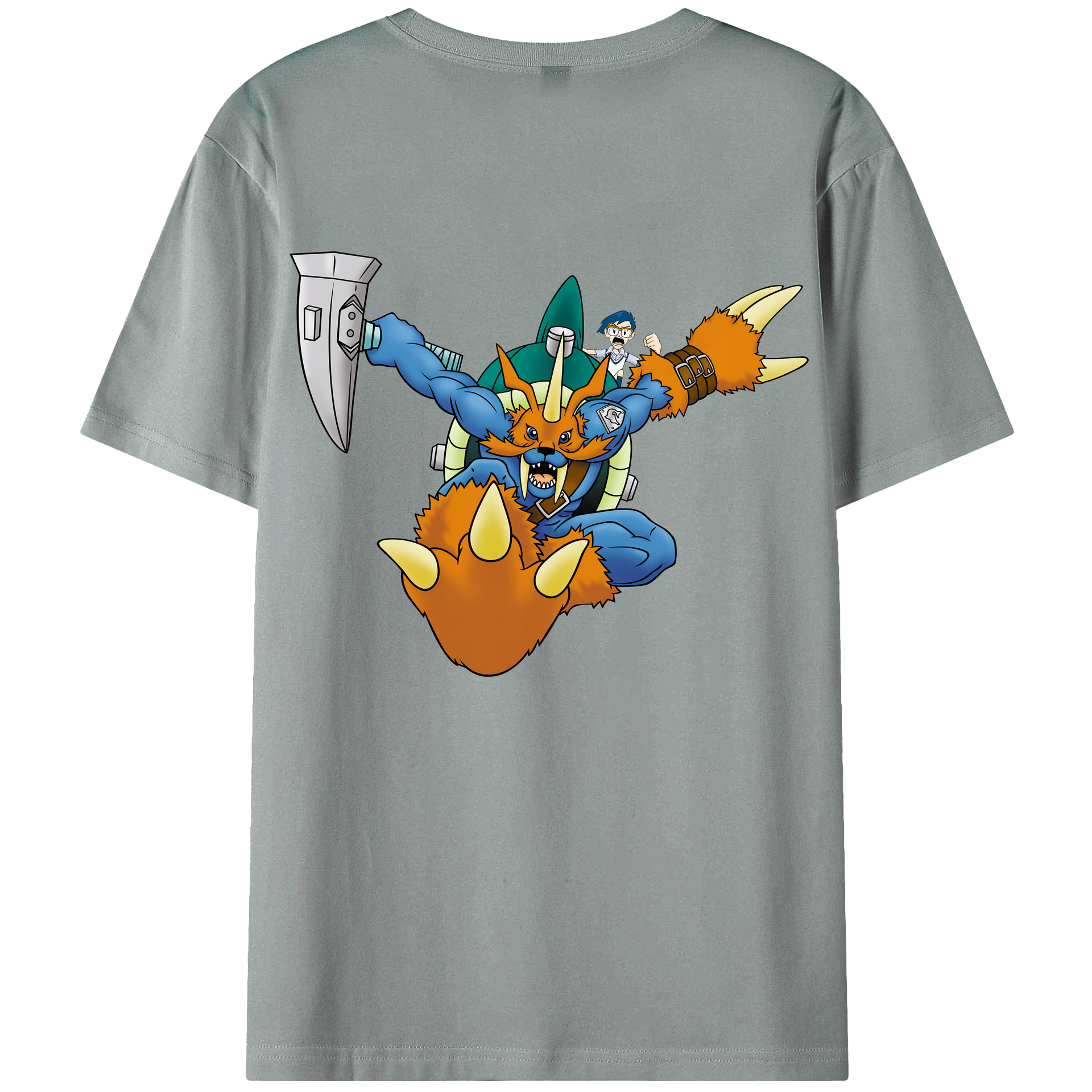 （画像用） Digimon デジタルモンスター/デジモン 綿100％ メンズ半袖Tシャツ（バックプリント） 通気性